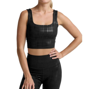 Women's Beyond Yoga Beyond The Studio High Cropped Square Neck Yoga Tank Top XLarge Plaid Black