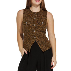 Women's Le Lis Leopard Vest Crew Neck Tank Top Large Tan