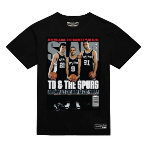San Antonio Spurs SLAM Icon Arch Mitchell and Ness T-Shirt Medium Black