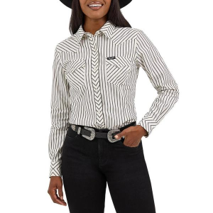 Women's Wrangler Retro Stripe Slim Western Snap Long Sleeve Button Up Shirt Small White
