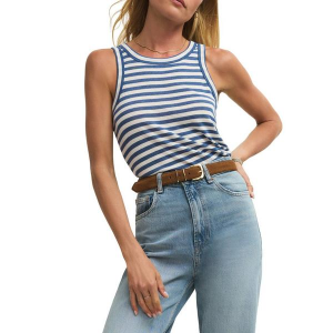 Women's Z Supply Select Striped Crew Neck Tank Top Medium Calypso Blue Indigo