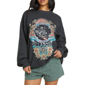 Women's Billabong Ride In Oversized Graphic Crewneck Sweatshirt Large Black Sands