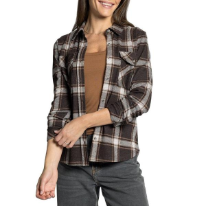 Women's Thread & Supply Cassian Long Sleeve Shacket Small Coffee Ivory Plaid