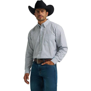 Men's Wrangler Cody Johnson One Pocket Long Sleeve Button Up Shirt 2XLarge Blue Shadow Stripe