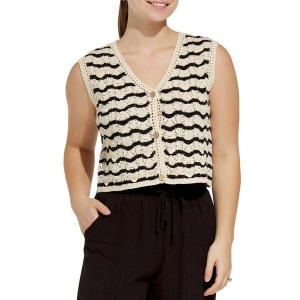 Women's By Together Knit Stripe Sweater V-Neck Tank Top Medium Natural