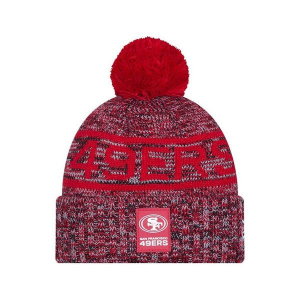 San Francisco 49ers New Era 2025 Sideline Pom Beanie Red