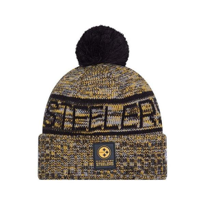 Pittsburgh Steelers New Era 2025 Sideline Pom Beanie Black
