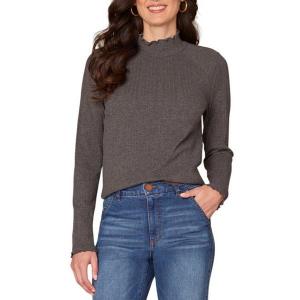 Women's Democracy Pullover Sweater Lettuce Edge Knit Small Heather Charcoal