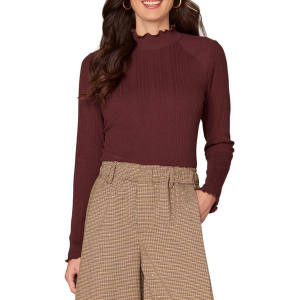 Women's Democracy Pullover Sweater Lettuce Edge Knit Small Oxblood