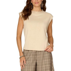 Women's Democracy Pullover Sweater Stud Detail Large Macadamia