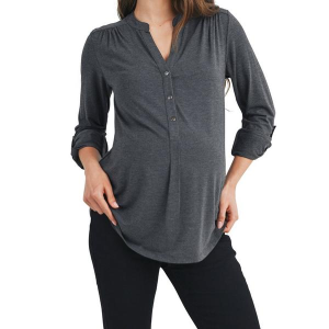 Women's Hello Miz Nursing Friendly Long Sleeve Henley Large Charcoal