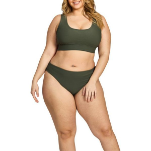 Women's Cyn And Luca Val Rib Swim Bikini Top Plus 3X Army