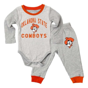 Wes and Willy Baby Oklahoma State Cowboys Grey Onesie & Pant Set