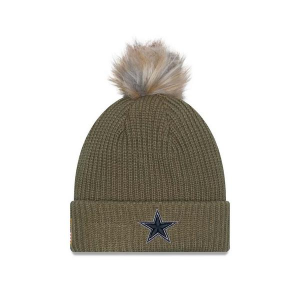 Women's Dallas Cowboys New Era 2025 Salute To Service Pom Beanie One Size Olive