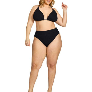 Women's Cyn And Luca Tess Pucker Swim Bikini Top Plus 2X Black