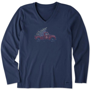 Women's Life is Good Christmas Tree Truck Long Sleeve Shirt 2XLarge Dark Blue