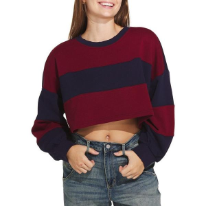 Women's By Together Crop Thick Stripe Medium Navy Burgundy