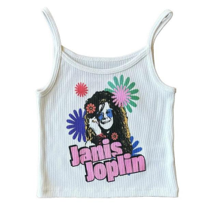 Girls' Rowdy Sprout Janis Joplin Flower Scoop Neck Tank Top 14 White Vintage