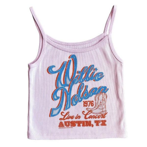 Girls' Rowdy Sprout Willie Nelson 1976 Concert Scoop Neck Tank Top 14 Pink
