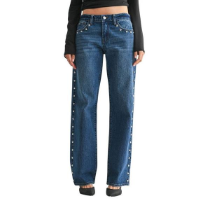 Women's Just Black Denim Studded Baggy Straight Jeans Dark Denim 28 29