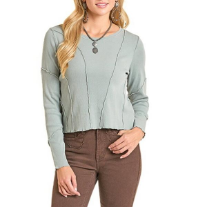 Women's Rock & Roll Denim Exposed Seams Long Sleeve Shirt Large Jade