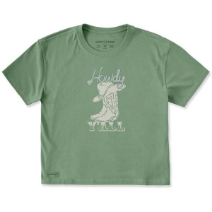 Women's Life is Good Howdy Y'All Boxy T-Shirt Small Granite Green