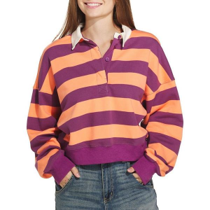 Women's By Together Striped Long Sleeve Oversized Shirt Small Coral Purple
