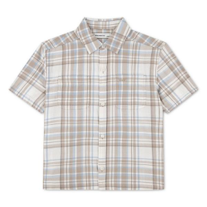 Boys' abercrombie kids Boxy Woven Button Up Shirt 13/14 Taupe