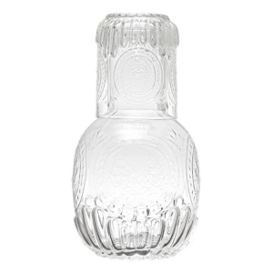 Creative Co-Op 28 oz. Embossed Glass Carafe w/ 8 oz. Embossed Drinking Glass Set