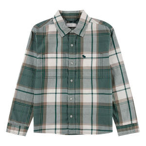 Kids' abercrombie kids Plaid Luxe Twill Long Sleeve Button Up Shirt 9/10 Forest