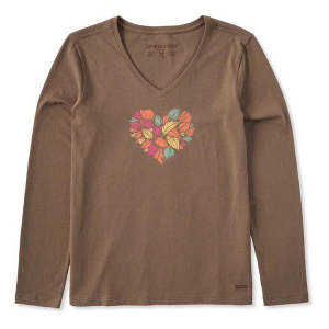 Women's Life is Good Leaf Heart Long Sleeve T-Shirt Large Mushroom Brown