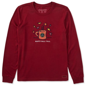 Women's Life is Good Happy Fall Y'all Long Sleeve Shirt Small Red