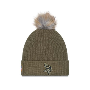 Women's Minnesota Vikings New Era 2025 Salute To Service Pom Beanie One Size Olive