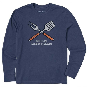 Men's Life is Good Grillin Like A Villain Crusher Long Sleeve T-Shirt Large Dark Blue