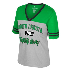 North Dakota Fighting Hawks Colosseum Women's Second Choice T-Shirt Medium Light Grey/Kelly Green