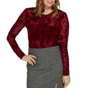Women's SUNDAY EDITION Velvet Burn Out Long Sleeve Button Up Shirt Medium Wine