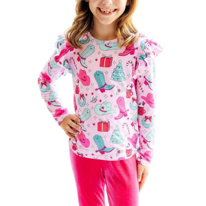 Girls' Mila & Rose Ruffle Long Sleeve T-Shirt Toddler 4T Christmas Cowgirl