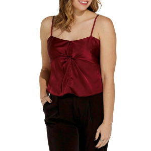 Women's SUNDAY EDITION Twist Front Satin Square Neck Tank Top Large Wine