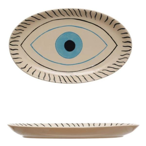 Creative Co-Op Hand-Painted Stoneware Platter w/ Evil Eye