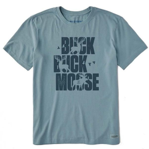 Men's Life is Good Typeout Buck Buck Moose Bold T-Shirt 2XLarge Smokey Blue