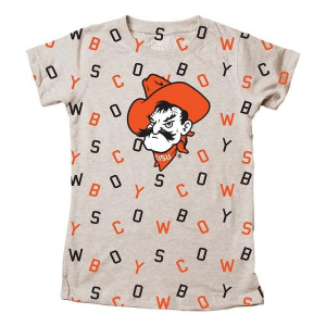 Oklahoma State Cowboys Wes and Willy Girls' All-Over Print Kids' T-Shirt Large Oatmeal