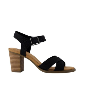 Women's Toms Majorca Ankle Strap Block Heels 8 Black Melange Woven
