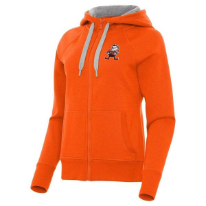 Women's Cleveland Browns Antigua Mascot Victory Hooded Full Zip Small Mango