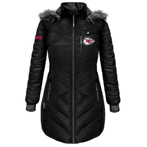 Kansas City Chiefs Women's ActionHeat 5V Long Puffer Battery Heated Mid Athletic Jacket 2XLarge Black
