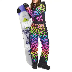 Women's Tipsy Elves Mountain Waterproof Snow Suit Large Snow Leopard