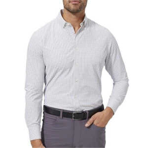 Men's Mizzen+Main Leeward Long Sleeve Button Up Shirt Small White Navy Mini Grid