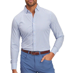 Men's Mizzen+Main Leeward Long Sleeve Button Up Shirt 3XLarge Light Blue Gingham