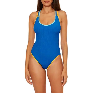 Women's Becca Sara Crinkle Crush One Piece Swimsuit Contemporary Medium Ocean