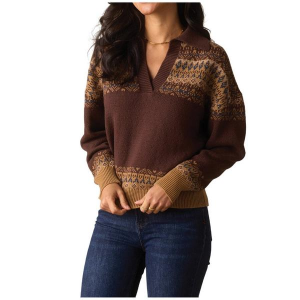 Women's The Normal Brand Pullover Sweater Fair Isle Polo Small Brown