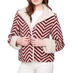 Women's Charlie B Chevron Boucle Moto Jacket Large Cabernet